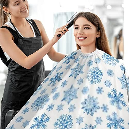 Наметка за сечење коса За Мажи Жена, Божиќни Сини Снегулки Со Акварел Голема Наметка За Фризура Со Прилагодливо Затворање Водоотпорна