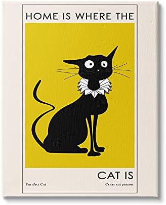 Домашни индустрии Дом каде мачката е фраза смешна модна мачка, дизајн од wallидна уметност на Ayse Canvas, 16 x 20, Off- White