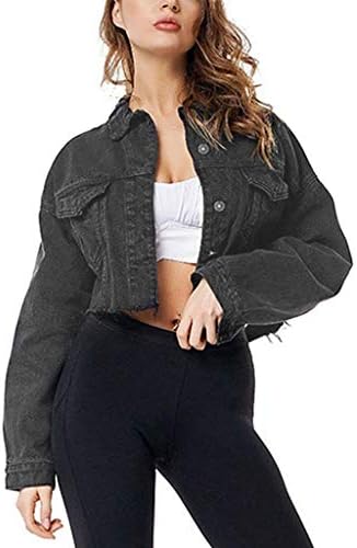 Уфоко тексас јакна за жени дами обични тексас со долг ракав кратки палто за надворешни работи на фармерки со палто