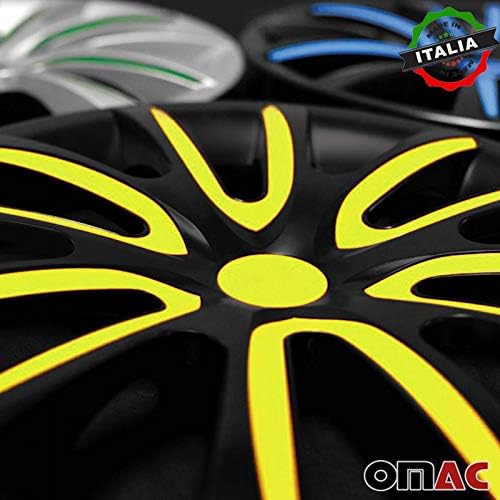 Hubcaps на ОМАК 16 инчи за Шевролет Колорадо црни и жолти 4 компјутери. Покривање на бандажи на тркалото - капачиња за центри -