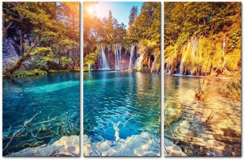 Хрватска Плитвице езера Национален парк wallидни уметнички слики со отпечатоци на платно 3 парчиња чиста вода и планинска природа Ланскејп
