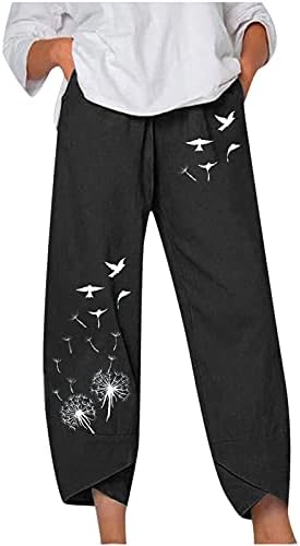 Comigeewa тинејџерски девојки Бранч панталони Панталони Постелнини извезени печати Опуштено вклопување со светло подигање на нозете, намалување