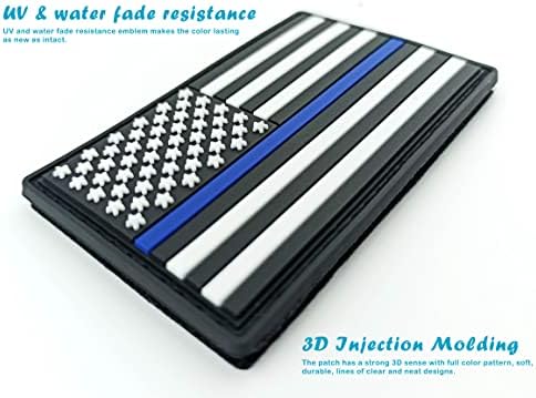QQSD Тенка Сина Линија Американско Знаме Лепенка Полиција Тактички Лепенка-Пвц Кука И Јамка Прицврстувач Лепенка, 2 Пакет