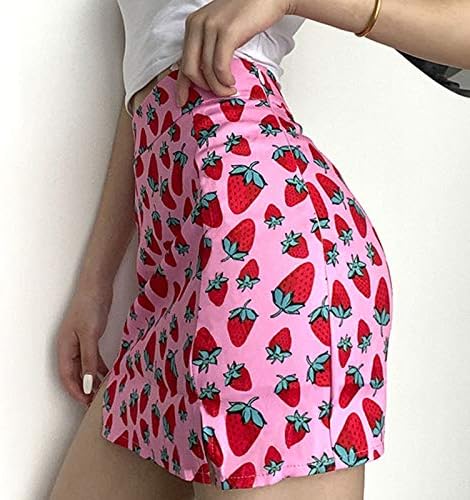 Женска торба со здолниште со високи тенок печатење девојки јагода поделени колкови на половината здолништа за наставници