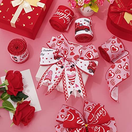 Anydesign Денот на вineубените жичен раб лента 2,5 инчи црвено розово срце Loveубов гном камион ткаенина лента слатка свадба годишнина занаетчиска