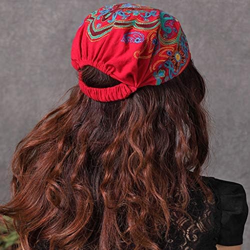Womenените етнички гроздобер везови цвеќиња бандани турбан печати капа за печатење печатена капа
