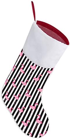 Фламинго на црно -бели ленти Божиќно порибување чорапи печати Божиќни дрво украси за камин