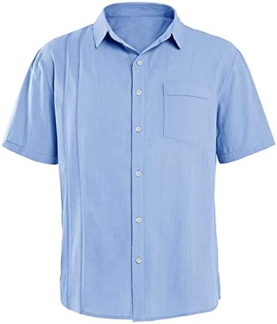 Машки постелнина кошули Обично копче за кратки ракави со кратки ракави надолу од маица летен празник хавајски блузи врвови