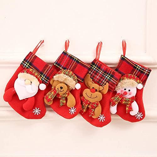WWW 4 парчиња мини Божиќни чорапи, божиќни картички бонбони чорапи, 6,3 3Д мини берза, Дедо Мраз, снежен човек, ирваси, мечка за украсување на
