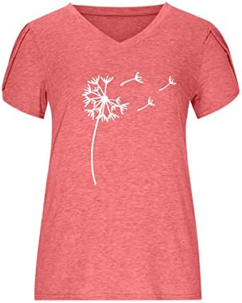 Тинејџерски девојки длабоко V вратот од памук графички глуварче, печати цветна салон блуза маица за жени летен пад rw rw