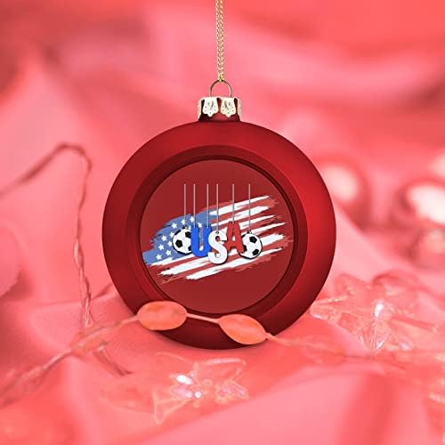 Фудбал и знаме на Фудбал и знаме на САД Божиќна топка распрскувајќи виси украси за украси за забави од камин од дрво 4 парчиња 4
