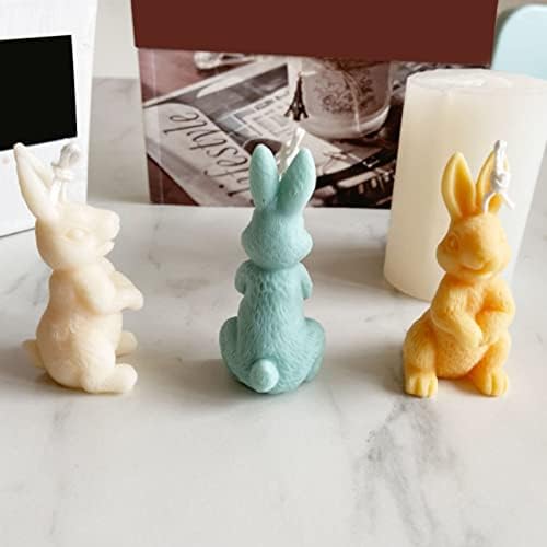 Plplaaobo Bunny Silicone Candle Mold, креативен зајак сапун од сапун Флексибилен силиконски сапун од силиконски сапун за правење калапи