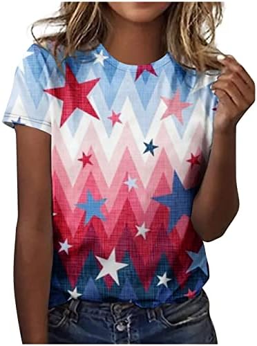 Трендовски врвови за жени патриотска маица мода случајно кратко печатење на американски знами