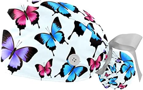 Niaocpwy шарени пеперутки работна капа со копчиња долга коса еластична лента вратоврска назад капа за жени