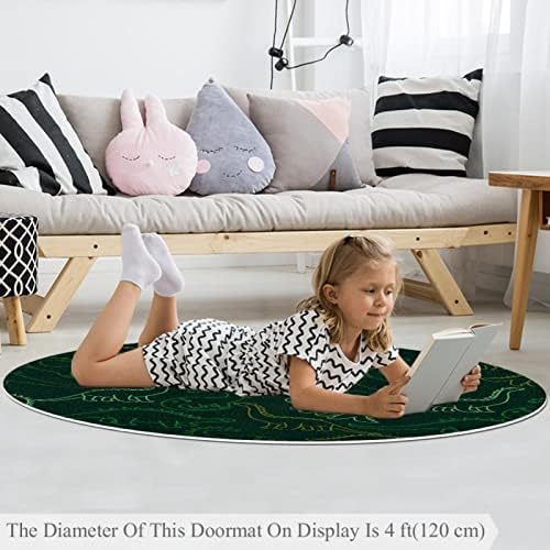 Llnsupply Детска килим 5 ft Големи килими со тркалезно подрачје за девојчиња Бебе - Зелен преглед Диносаурус, шема на домашен декор, преклопување