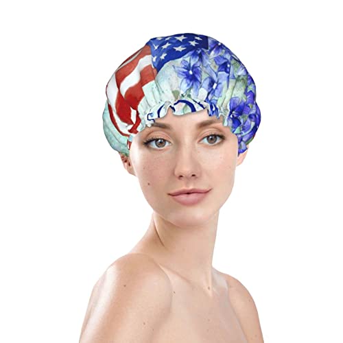 Флорална Америка лето цвет печатено капаче за туширање, двоен слоеви капа за бања за жени водоотпорни капачиња за туширање за туширање еластично