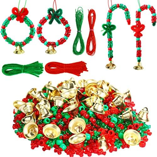 Божиќни мониста комплет за украси за деца, 1000 парчиња три мониста, 200 парчиња пластични мониста, 50 парчиња стебла на chenille, 20 парчиња