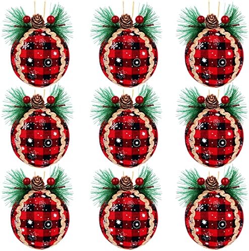 РУИЗИТА 12 ПИСКИ Божиќни топчести украси од пена биволски карирани божиќни топка декорација новогодишна елка што висат чамци рустикални украси