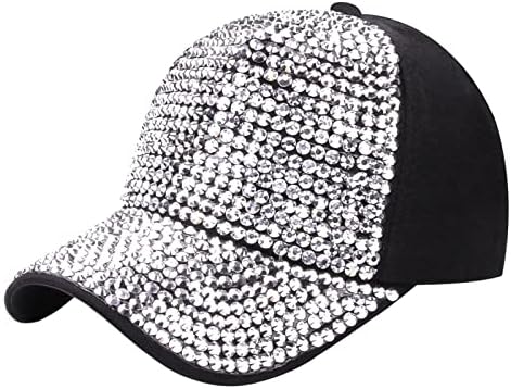 Bling Rhinestone Бејзбол капа капа за жени искра што дише сонце со прилагодлива snapback