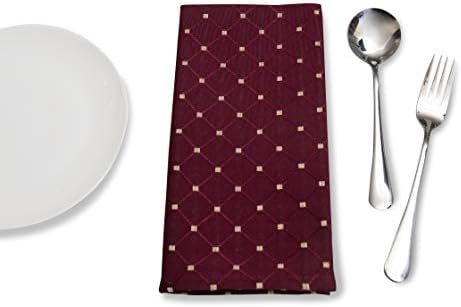 Геометриска дијамантска крпа од салфетка од 4, цврсто миење за семејно и празнично јадење, свадба или забава, црвена