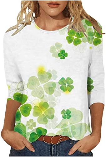 Шамрок Кошули За Жени 3/4 Ракави Ирски Графички Маици Графички Маици Пуловер На Екипажот Модни Блузи