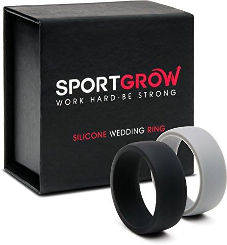 Силиконски венчален прстен Силиконски свадбен бенд за мажи гумени венчални прстени 2 прстени пакувања тенка, премиум кутија за подароци,