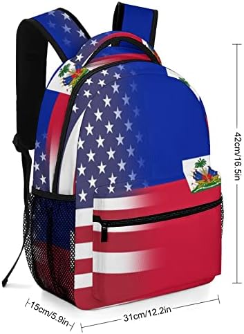 Американски Хаити Знаме Ранец Лесна Торба За Книги Симпатична Назад Пакет Со Градите Ремен Смешно Печатени