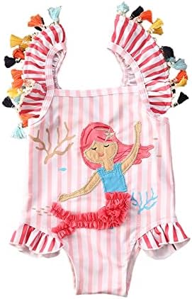Детско дете бебе девојче девојче за капење без ракави суспендери за капење без задно капење Фламинго печати едно парче облека