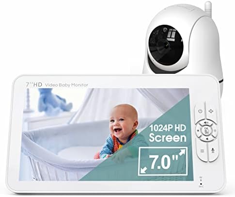 MOSTCLOUD Видео Бебе Монитор Со Камера И Аудио Без WiFi, 7 инчи 1024p HD Екран, 22h Долго Траење На Батеријата, Авто Ноќ Визија, 2 Начин