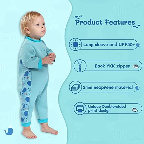 Vofiw бебе за бебиња за момчиња девојчиња мали деца 2мм Неопрена задниот патент Доенчиња Влажни костуми со целосен костим за капење, чувајте