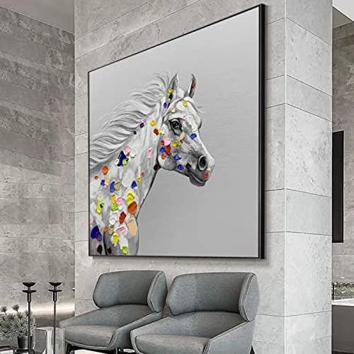 Рачно насликано животинско сликарство со масло за масло - Голема апстрактна палета нож коњ текстурирана квадратна позадина модерно сликарство на