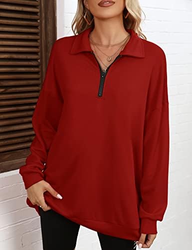 Micoson женски преголем џемпер половина патент лабава мека пулверска врвови со долги ракави кошула со ракави