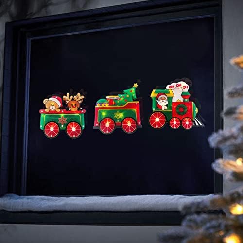 3 парчиња Божиќни прозорци Светла пред осветлените завеси за завеси за прозорецот Силуета Декории со двојна еднострана батерија оперирана