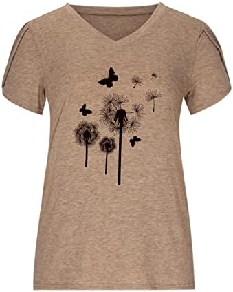 Топ кошула со кратки ракави за женска летна есен мека удобна облека мода V вратот памук графички обичен врв GF GF