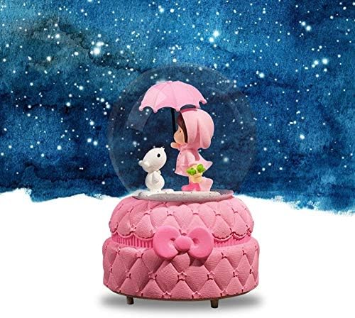 Xjjzs Девојче срце розови снежни снежни фенери кристална топка музичка кутија студентска двојка подарок украси роденденски подарок