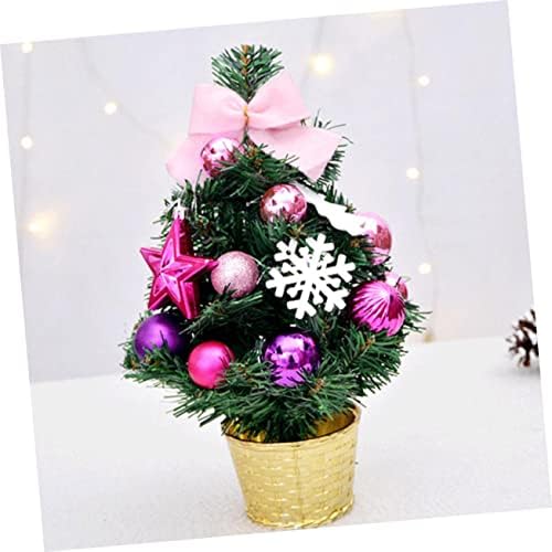 Toyvian 1pc розови украси Божиќно дрво елка со основни симулации Божиќ дрво Божиќ украси Божиќни ПВЦ украси Кристами ПВЦ дрво Декорација Десктоп