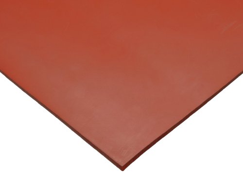 Силиконски лист, 50А Дурометар, мазна завршница, леплива поддршка, црвена, 0,125 Дебелина, ширина 36, должина од 36