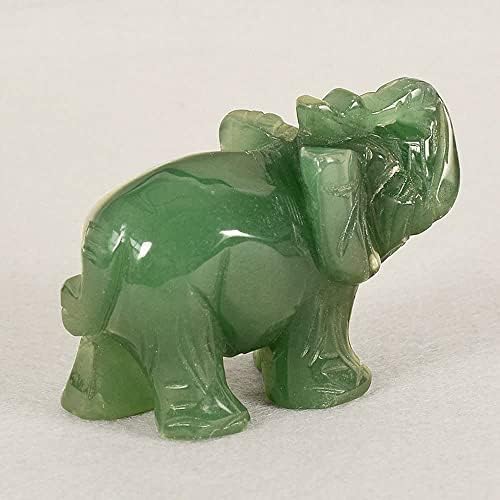 Статуа од 1 парчиња мини слон, врежан слон џед камен рака врежана авентуринска фигура биро за декорирање природна статуа на зелен слон
