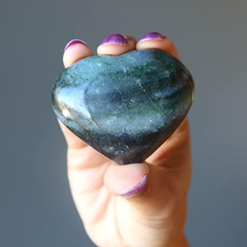 Сатенски кристали зелени авентурински срце благодарност Loveубовен камен 4.0-4,25 инчи