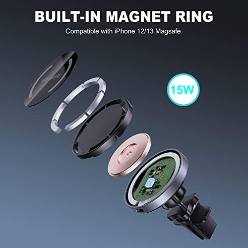 Магнетски безжичен полнач за полнач за автомобили, компатибилен со полнач за автомобили Magsafe, 2 методи за инсталација, 15W
