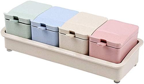 Шишиња за кондимент YHBM Спајс кутија сет за сезонски кутии за зачинување решетки за зачини садови за складирање на контејнери со тегли за крцкање