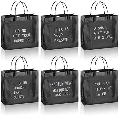 12 компјутери Смешни торби за подароци поставени со рачки црни сјајни торби за подароци за еднократна употреба торбички торби не ткаени