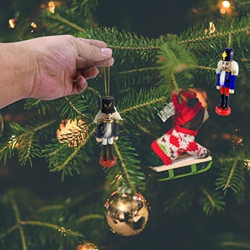 Изненадувачки 6 септември 6 ПЦС Божиќни оревчери украси сет, 4,9in дрвени оревици фигури Декорација на новогодишна елка, декорација на десктоп