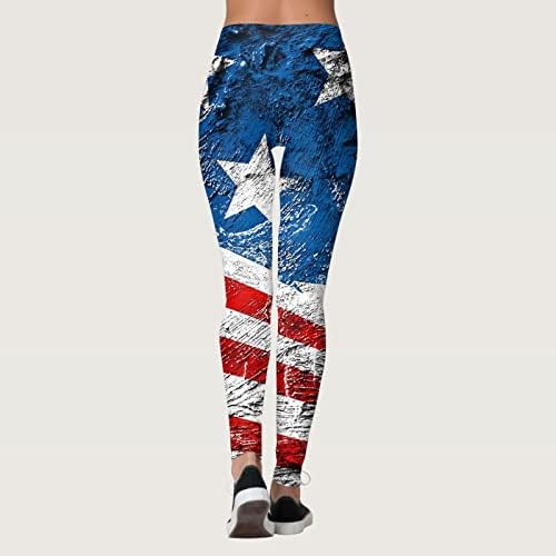 Американско знаме 4 -ти јули женски хеланки задникот кревање на американско знаме за контрола на стомакот, тенок молив пантолони, беспрекорни