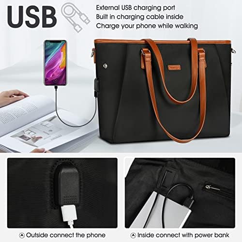 Лаптоп торба за жени 15,6 инчи USB наставници торба за работа торба големи работни торби водоотпорен најлон компјутерска тота торба лесна канцеларија