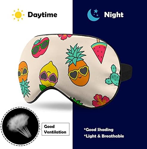 Шарено тропско овошје и кактус печати маска за очите, блокирајќи ја маската за спиење со прилагодлива лента за работа за смена за спиење