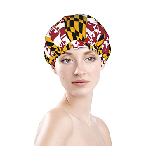Womenените што можат да се користат за истегнување на полите, капа на коса Мериленд, гордост, двојни слоеви водоотпорна капа за бања за туширање