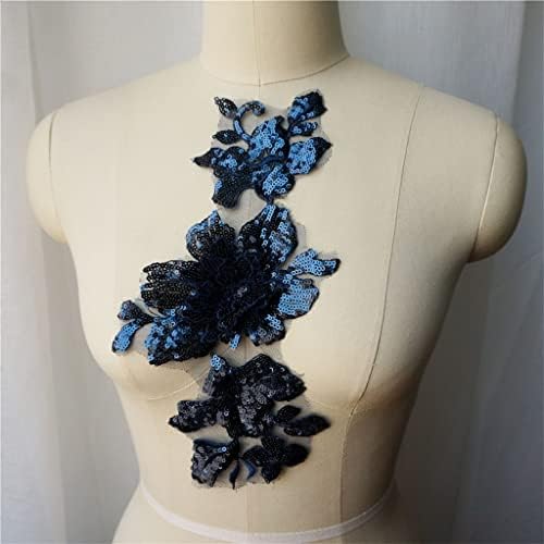 Jydqm sequin цветни чипка ткаенина јака извезена наметка апликации мрежа шива на лепенка за фустан за декорација на венчавки DIY
