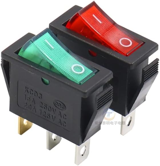 100 парчиња 3 пински SPST црвена неонска светлина Вклучување/исклучување на рокерот Switch AC 250V/10A 125V/15A