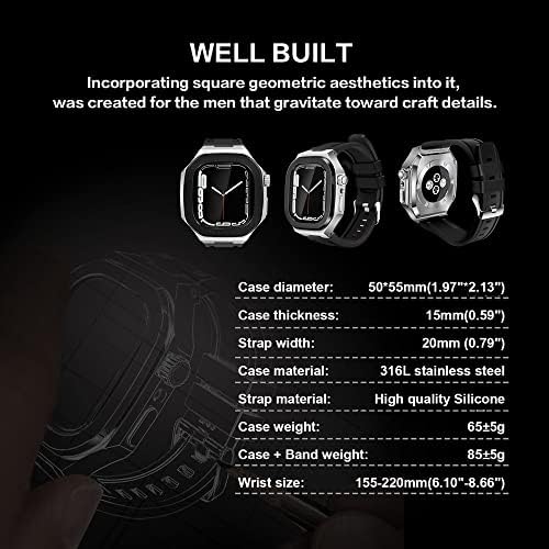 CNHKAU Комплет За Модификација Силиконски Ремен+Метален Случај За Apple Watch Band 45mm 40mm 41mm 44mm Watchband за iwacth 8 7 SE 6 5 4